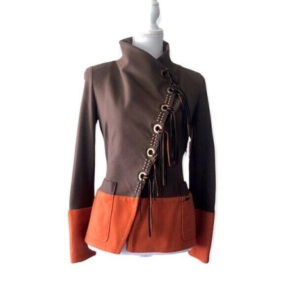 Maria Grazia Severi Wool Blend Suit Blazer Brown Orange Italy Made Womens Size S - Picture 4 of 7